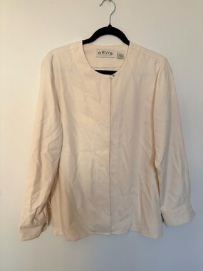 Orvis 100% Silk Cream Collarless Button-Front Blouse - 12